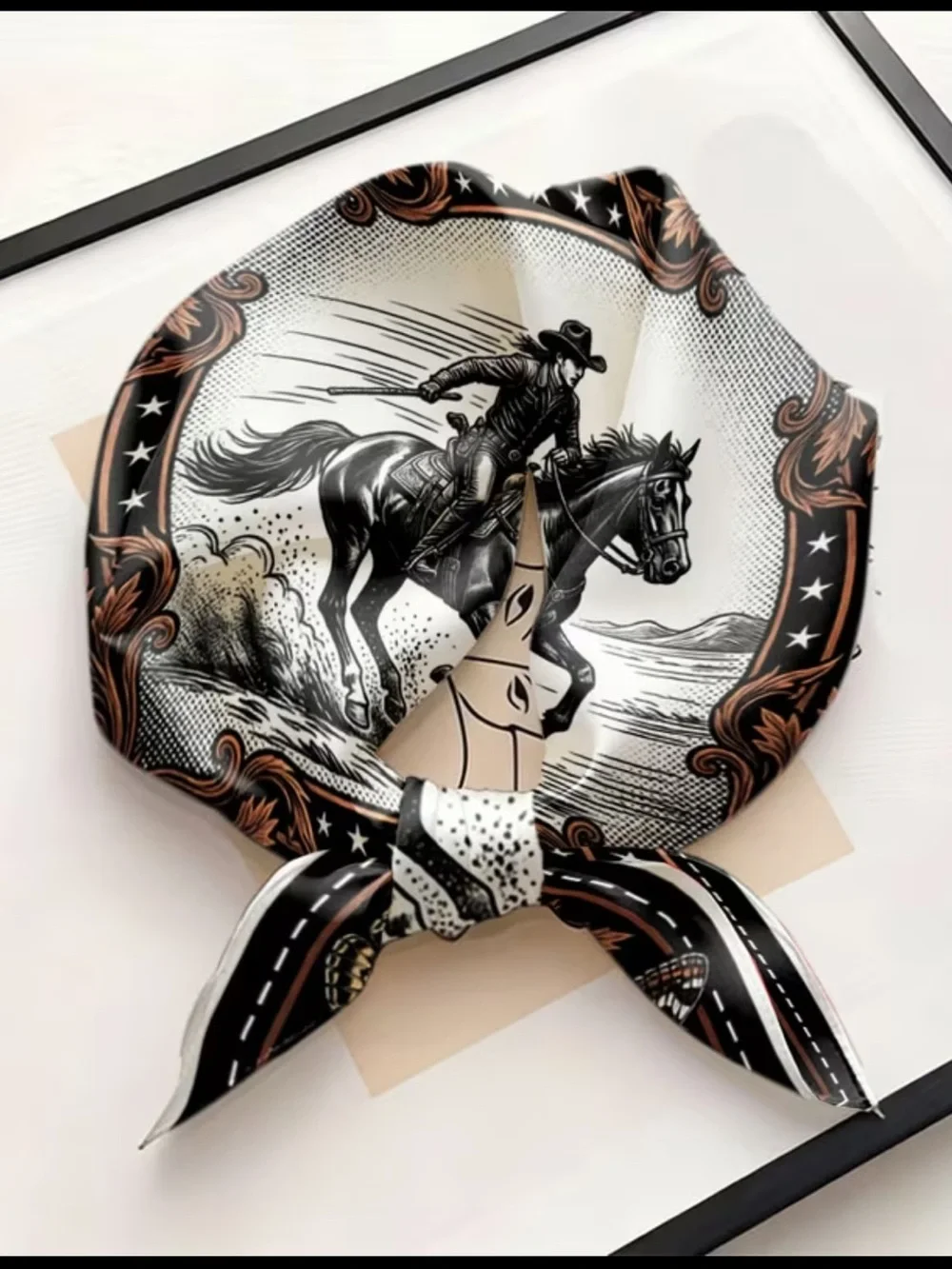 Black & Brown Western Cowboy Print Scarf - Men's Accessory